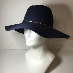 Women’s Navy 100% Wool Gold Studded Hat NWOT